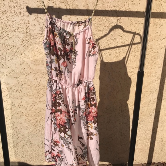 Pink floral dress with gold chord straps - Picture 1 of 4